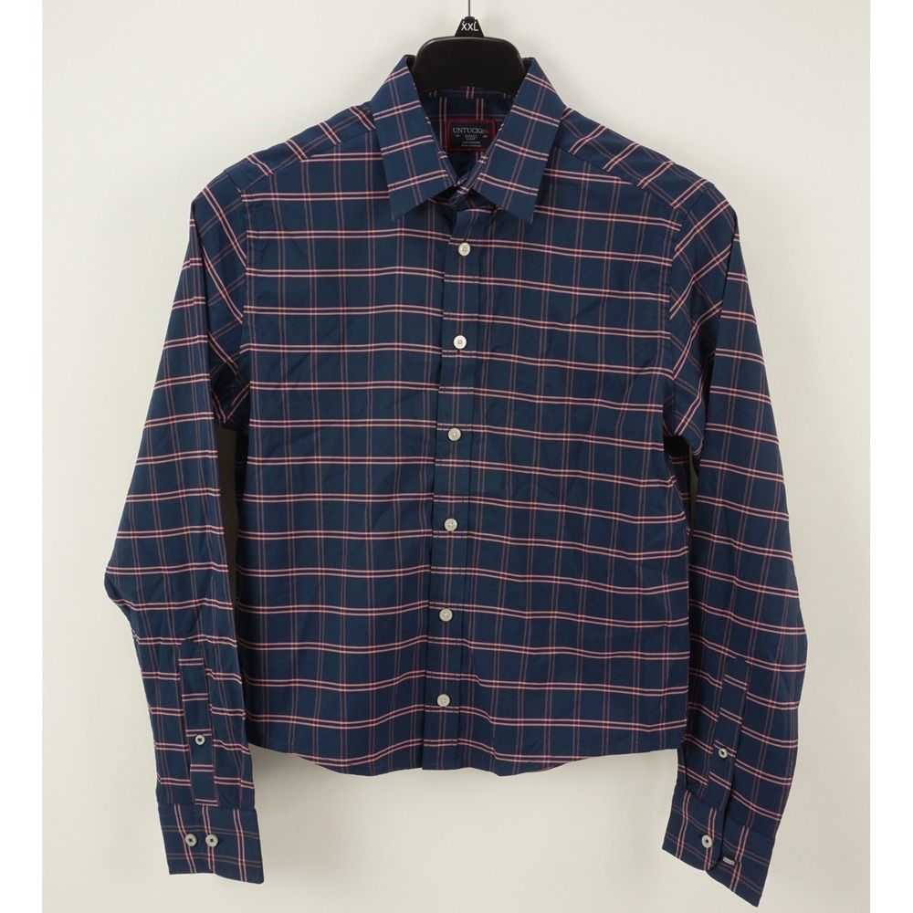 UNTUCKit Performance Tayson Slim Button Up Shirt Men's Small Navy Pink Plaid
